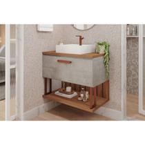 Bancada de Banheiro Balcão Duna 1 Porta c/ Cuba 80cm Cimento/Freijo - MGM