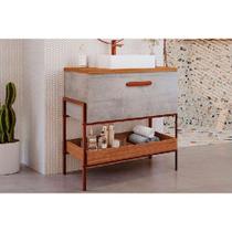 Bancada de Banheiro Balcão Portinari 1 Porta c/ Cuba 60cm Cimento/Freijo - MGM