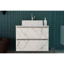 Bancada de Banheiro Suspenso BN3607 2 Gavetas cor Mármore Branco - Tecno Mobili