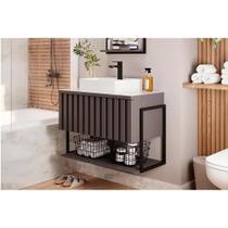 Bancada de Banheiro Suspenso Frisê Havaí Ripado 1Pta Basculante c/Cuba e Tampo Vidro 60 cm cor Titanium - MGM