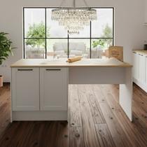 Bancada de Cozinha em MDF 4 Portas Americanas com Tampo Amadeirado Grazi Branco/Carvalho Tropical