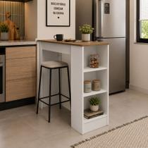 Bancada de Cozinha Ilha Gourmet Americana 2 Prateleiras 90cm Mademovel Linha Bologna Cor Branco e Mel