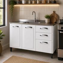 Bancada de Cozinha Itatiaia New Premium Aço 3 Portas e 2 Gavetas Sem Tampo Branco 120cm Bancada de Cozinha Itatiaia New Premium Aço 3 Portas e 2 Gavetas Sem Tampo Branco 120cm