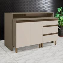 Bancada de Cozinha Kit Ilha Gourmet Connect 2 Portas 3 Gavetas Ripado Duna/Cristal - Henn