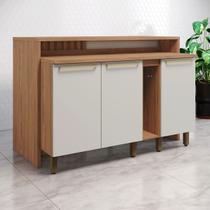 Bancada de Cozinha Kit Ilha Gourmet Requinte 3 Portas Ripado Nature/Areia - Henn Bancada de Cozinha Kit Ilha Gourmet Requinte 3 Portas Ripado Nature/Areia - Henn