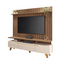 Bancada de Tv Toledo até 70 Polegadas Com Painel Ripado Off White-Castanho EdeCasaMoveis