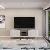 Bancada Decorativa TV 65" Deep 2 Portas Prateleira Vidro OffWhite G18 - Gran Belo