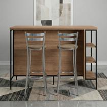 Bancada Gourmet Ilha Industrial Mel/Grafite Com 2 Banquetas Jade Mel/Grafite/Capuccino