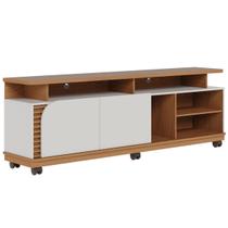 Bancada Jurerê 180cm para TV até 65 Pol com Rodízios Ripado Freijó Off White Bancada Jurerê 180cm para TV até 65 Pol com Rodízios Ripado Freijó Off White