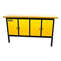 Bancada Oficina Fechada 400kgf Com 4 Portas 2 Prateleiras Tampo de 40mm Pintura Epóxi BMLF-200 Lynus