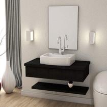 Bancada para Banheiro 80cm com Cuba Aria Rt41 Prateleira e Espelheira 806W Metrópole Bancada para Banheiro 80cm com Cuba Aria Rt41 Prateleira e Espelheira 806W Metrópole