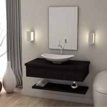 Bancada para Banheiro 80cm com Cuba Canoa L45 e Prateleira 805W Metrópole