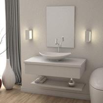 Bancada para Banheiro 80cm com Cuba Canoa L45 Prateleira e Espelheira 806W Metrópole