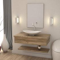 Bancada para Banheiro 80cm com Cuba Canoa L45 Prateleira e Espelheira 806W Metrópole Bancada para Banheiro 80cm com Cuba Canoa L45 Prateleira e Espelheira 806W Metrópole