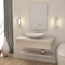 Bancada para Banheiro 80cm com Cuba Canoa L45 Prateleira e Espelheira 806w Metrópole Bancada para Banheiro 80cm com Cuba Canoa L45 Prateleira e Espelheira 806w Metrópole