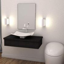 Bancada para Banheiro 80cm com Cuba Folha F44 e Espelheira 801W Metrópole Preto/Onix Bancada para Banheiro 80cm com Cuba Folha F44 e Espelheira 801W Metrópole Preto/Onix