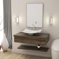 Bancada para Banheiro 80cm com Cuba Folha F44 e Prateleira 805W Metrópole