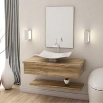 Bancada para Banheiro 80cm com Cuba Folha F44 e Prateleira 805W Metrópole Compace