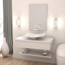 Bancada para Banheiro 80cm com Cuba Folha F44 e Prateleira 805w Metrópole