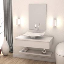 Bancada para Banheiro 80cm com Cuba Folha F44 Prateleira e Espelheira 806W Metrópole