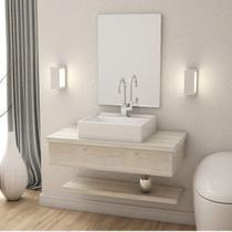 Bancada para Banheiro 80cm com Cuba Q39 e Prateleira 805W Metrópole