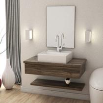 Bancada para Banheiro 80cm com Cuba Q39 Prateleira e Espelheira 806W Metrópole Bancada para Banheiro 80cm com Cuba Q39 Prateleira e Espelheira 806W Metrópole