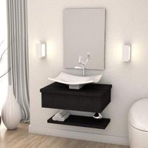 Bancada para Banheiro com Cuba Folha F44 Prateleira e Espelheira 606W Metrópole Bancada para Banheiro com Cuba Folha F44 Prateleira e Espelheira 606W Metrópole