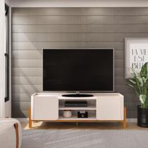 Bancada para TV até 65 Polegadas com 2 Portas DJ Móveis Cher Off White Cedro Bancada para TV até 65 Polegadas com 2 Portas DJ Móveis Cher Off White Cedro