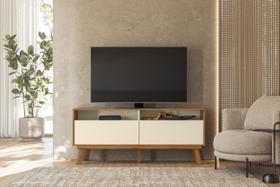 Bancada Rack Para TV de 60 polegadas Estilo Escandinavo 2 Portas Nicho Perola Amêndoa