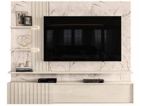 Bancada Suspensa Atena TV 65 Polegadas 3 Portas com Led Cor Calacata Off White - Madetec