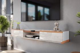 Bancada Suspensa Atlas 1.8 Suporte p/ Decoração e Eletrônicos Off White Perolizado/Jequitiba