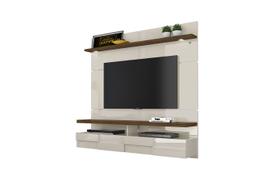 Bancada Suspensa Home Painel Lana 160cm para TV até 60 Polegadas Luminária LED Porta Basculante Off Off White e Savana