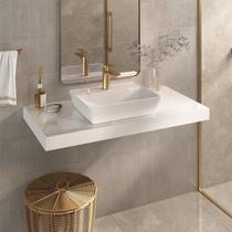 Bancada Yes 100cm com Vidro com Furo e Cuba Charlô Branco