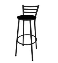 Banco Banqueta Alta com Encosto Chapa Preta Assento Preto