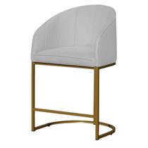 Banco Banqueta Alta Poltrona Mia Base Metal Dourada Suede