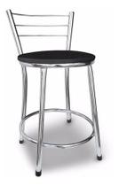 Banco Banqueta Baixa C/ Encosto Cromada Assento Preto