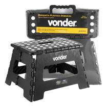 Banco Banqueta Plástica Dobrável Preta Altura 22 Cm Aguenta 150kg Vonder