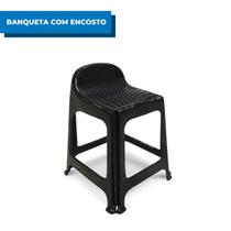 Banco Banquinho Banqueta Plástica Com Encosto Preta Arqplast Confortável Leve Empilhavel Reforçada Resistente Para Cozinha Bar Lanchonete Casa