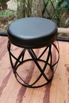 Banco Barril de Ferro - Estofado Preto - Seat Garden Puff Banco Barril de Ferro - Estofado Preto - Seat Garden Puff