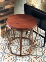 Banco Barril em Ferro - Banqueta Puff Rústico - Mesa Madeira - Seat Garden Banco Barril em Ferro - Banqueta Puff Rústico - Mesa Madeira - Seat Garden