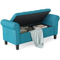 Banco Baú de Armazenamento HOMCOM 127cm Estofado Verde-azulado