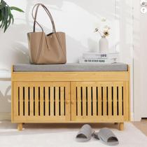 Banco de armazenamento de sapatos oakvivo Bamboo com 2 portas e almofada