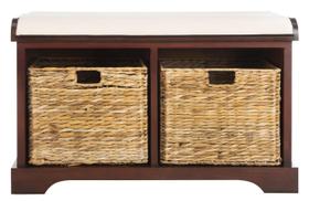 Banco de armazenamento SAFAVIEH Freddy Cherry com cesta de vime e almofada Banco de armazenamento SAFAVIEH Freddy Cherry com cesta de vime e almofada