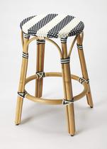 Banco de balcão Butler Specialty Tobias Rattan redondo 60 cm branco/azul marinho