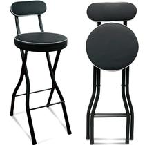 Banco de bar dobrável UWEAR Tall com encosto em couro acolchoado preto