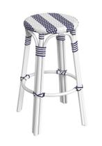 Banco de bar Offex Transitional Round Rattan azul e branco