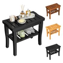 Banco de chuveiro Bamboo Black Greenual de 2 camadas com armazenamento Banco de chuveiro Bamboo Black Greenual de 2 camadas com armazenamento