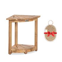 Banco de chuveiro de canto VICTORY RELAX em madeira de acácia com armazenamento