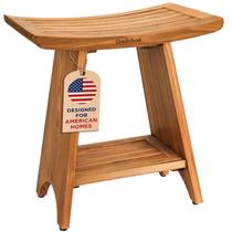 Banco de Chuveiro GREENTEAK 46cm Madeira Teca com Prateleira Curvada