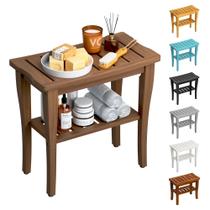 Banco de duche Oridom Bamboo com prateleira de armazenamento Walnut